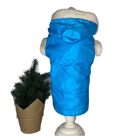 Waterproof Fleece Lined Blue Dog Jacket Hood - Picture 1 of 7